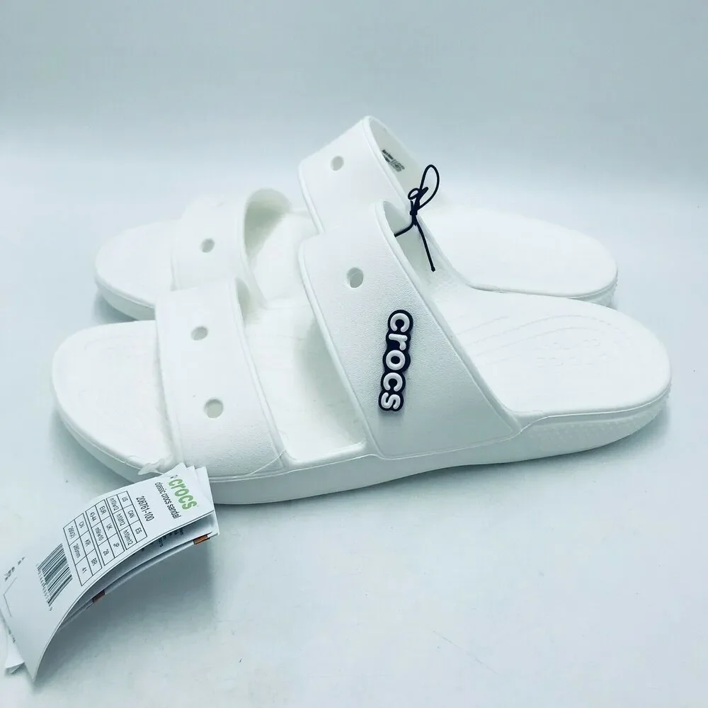 Crocs Men's 11 Classic Sandals Slip On White w/ Jibbitz Charm NWT